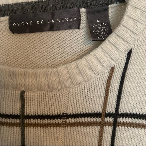 Oscar de la Renta Sweater Men’s Medium White Windowpane Plaid Crewneck Vintage - Picture 3 of 3